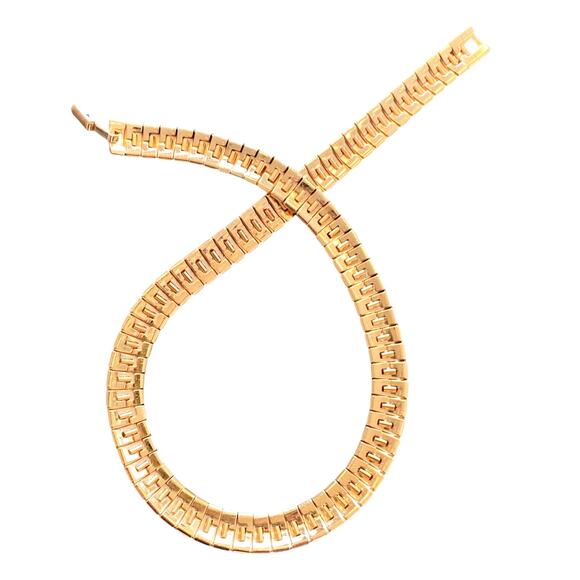 Gold Choker Necklace Vintage 90s Y2K Elegant Boss Lady Brushed & Glossy Lilnks - Picture 6 of 7